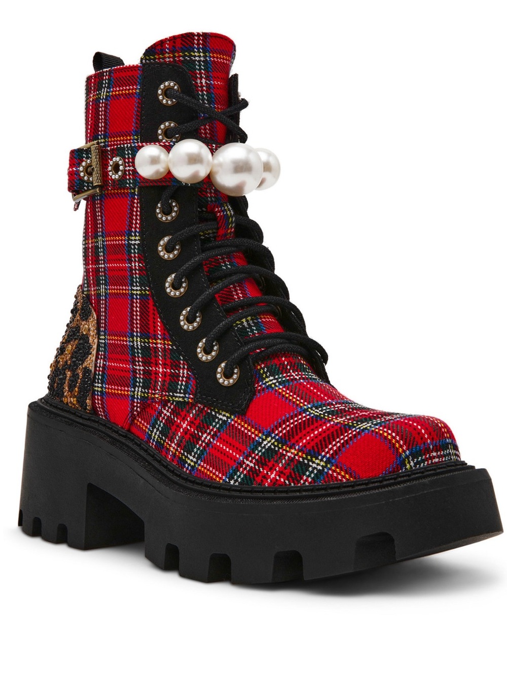 Betsey Johnson Plaid Pearl Combat Boots